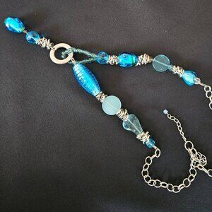 Vintage Translucent Aqua Blue Glass Bead and Chain Necklace
